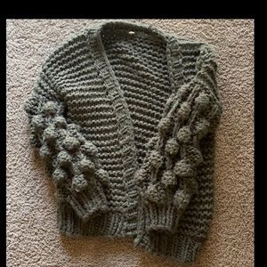 forest green bubble sleeve acrylic cardigan